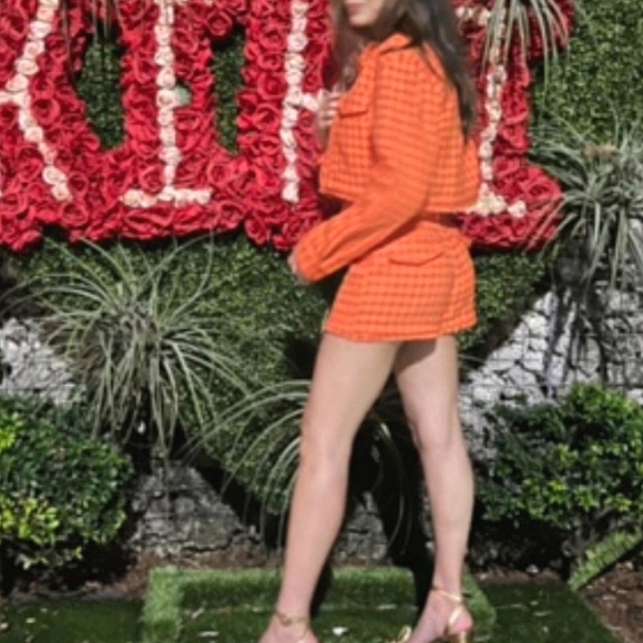 ZARA Hot Burnt Sienna Orange Spring Colour Chanel Vouge  Houndstooth Tweed NWT - Picture 11 of 15